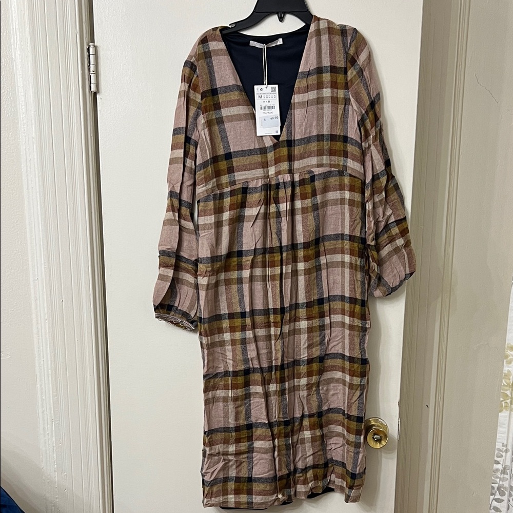 Zara Plaid Long Sleeve Dress - Multicolor